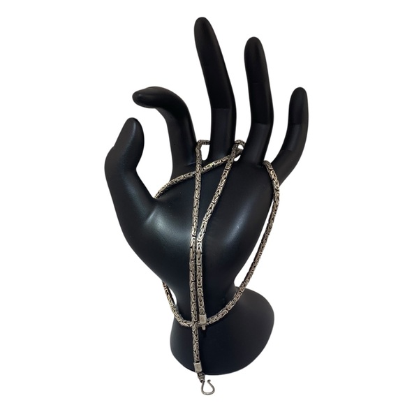 Sterling Silver Byzantine link necklace 24" Bali Style hook clasp Vintage - Picture 4 of 7